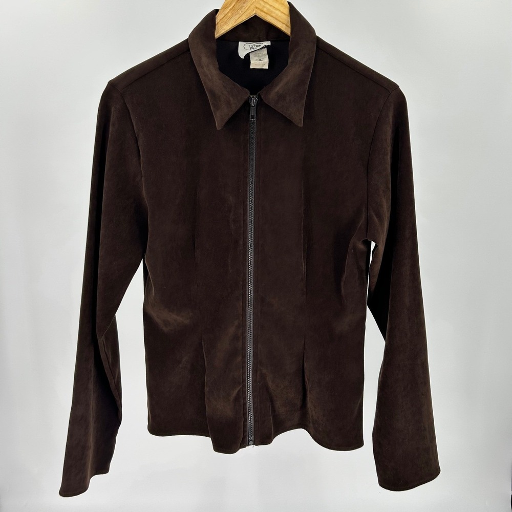 Ultra Pink Vintage Brown Faux Suede Zip Up Jacket Women‎ Medium Made in USA